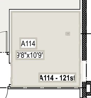 Plan of suite A114 on Building A level 1, 151.18 rentable square feet, covering rooms A114.