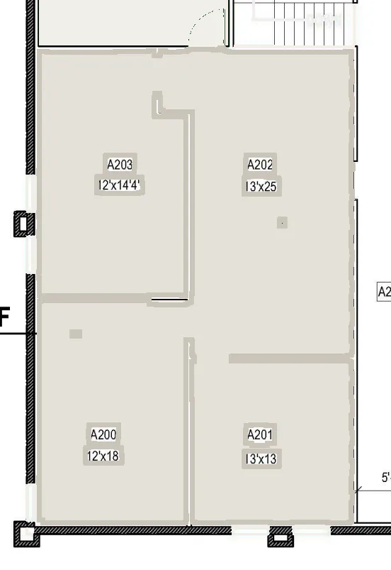 Plan of suite A202 on Building A level 2, 1,285.48 rentable square feet, covering rooms A200–A203.