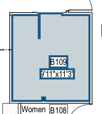 Plan of suite B109 on Building B level 1, 154.043 rentable square feet, covering rooms B109.