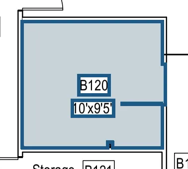 Plan of suite B120 on Building B level 1, 138.09 rentable square feet, covering rooms B120.
