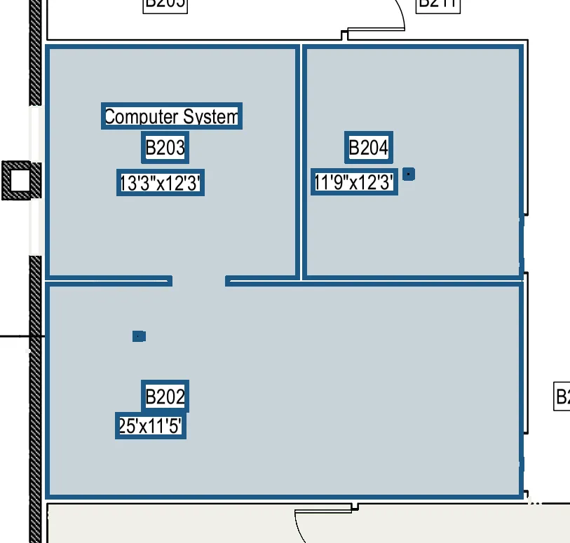 Plan of suite B204 on Building B level 2, 800 rentable square feet, covering rooms B202–B204.