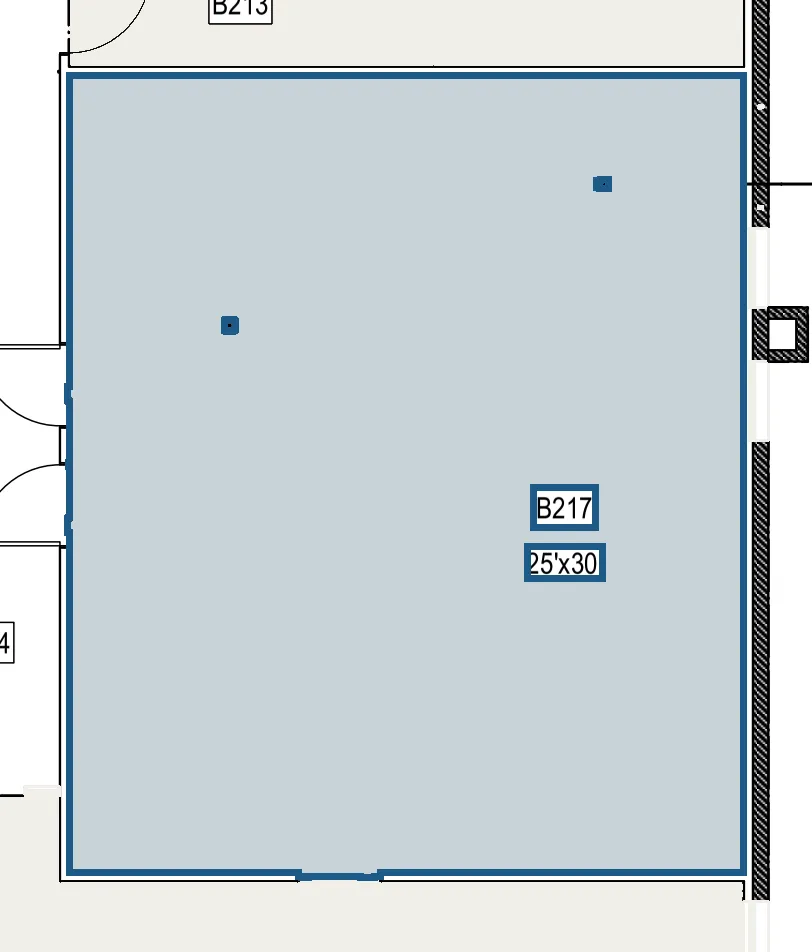 Plan of suite B217 on Building B level 2, 992.712 rentable square feet, covering rooms B217.